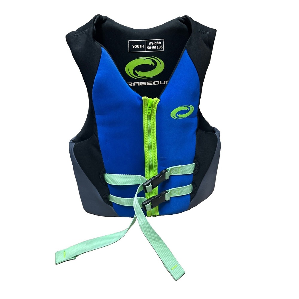 Orageous Life Jacket Youth 50-90Lbs Blue Green Grey